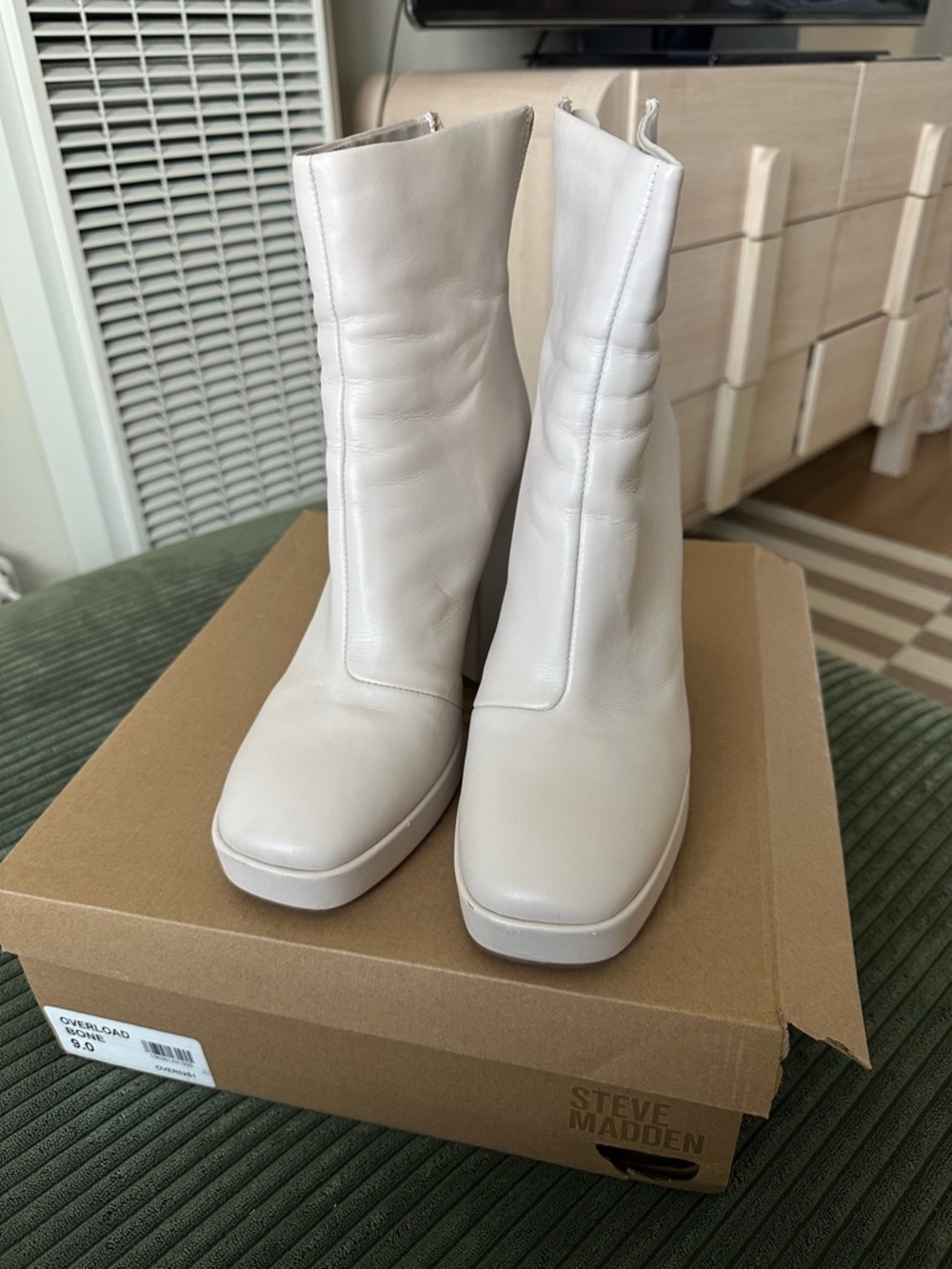 Steve Madden Cream Platform Mid-Calf Heeled Boots